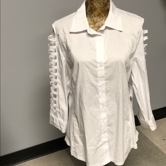white cut out blouse